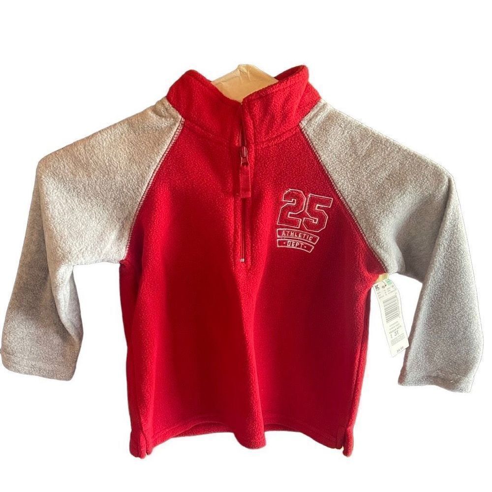 WonderKids fleece quarter zip red grey NEW NWT 3T